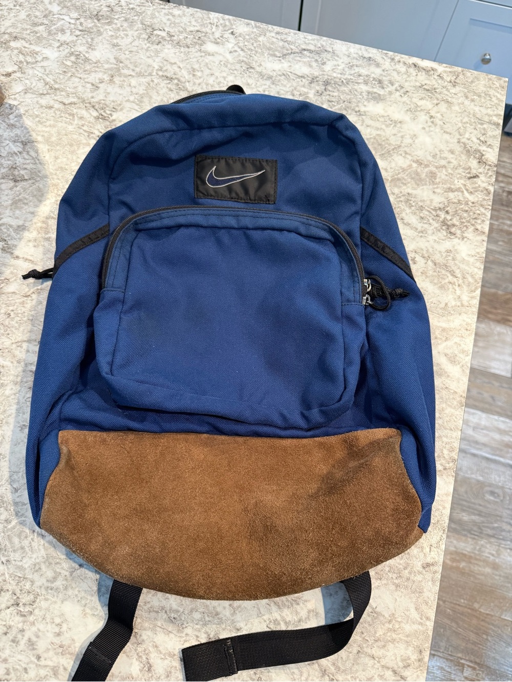 Vintage 90s Nike Backpack Navy Blue Brown Suede Bottom Made in Korea Y2K